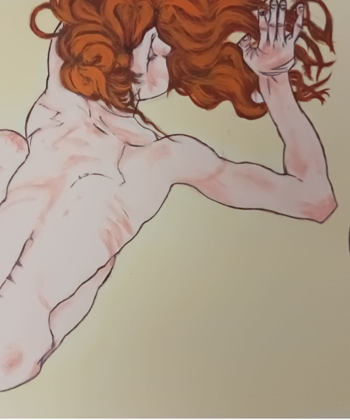 Reproducción de la obra "Mujer en cuclillas" de Egon Schiele