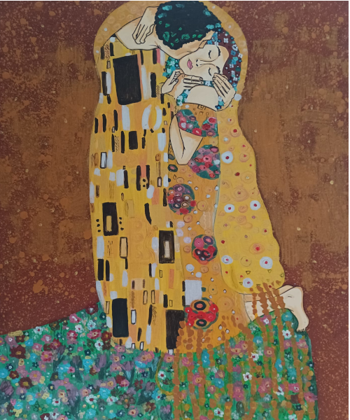 Reproducción de la obra "El Beso" de Gustav Klimt.