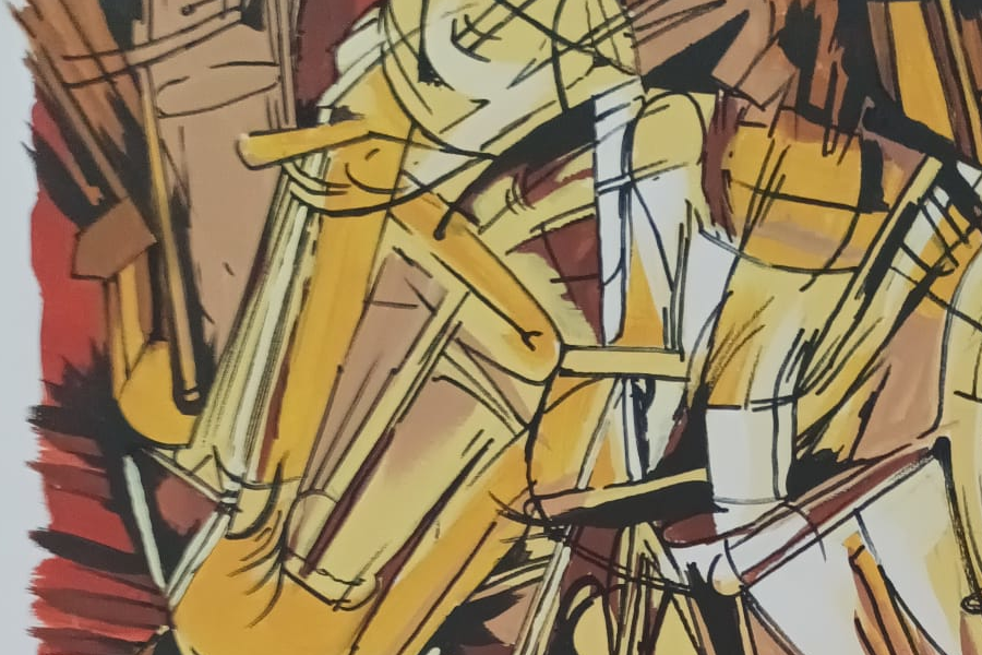 Detalle de la reproducción de la obra "Desnudo bajando una escalera nº2" de Marcel Duchamp.
