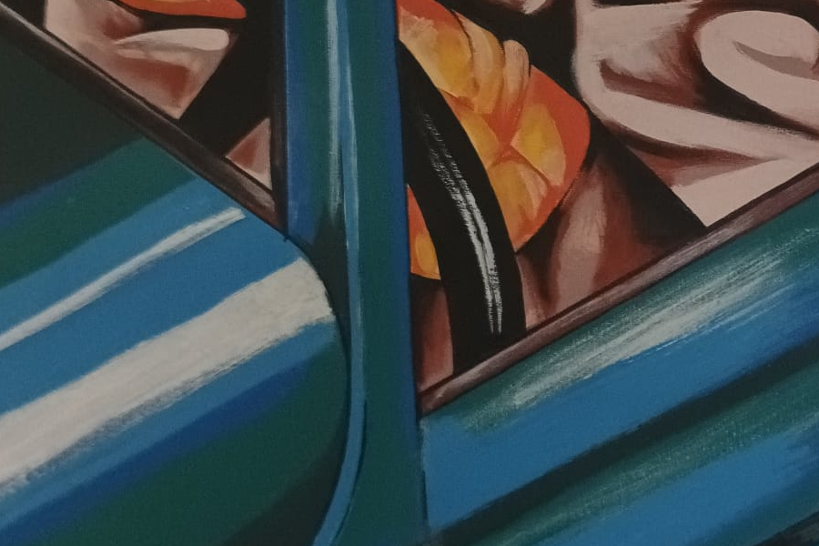 Detalle de la Reproducción de la obra "Autorretrato en un Bugatti Verde" de Tamara Lempicka