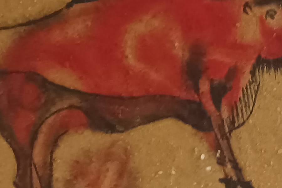 Detalle de la Reproducción de "Pinturas Rupestres" de la Cueva de Altamira. Realizada con acrílicos y arena sobre lienzo de tela.
