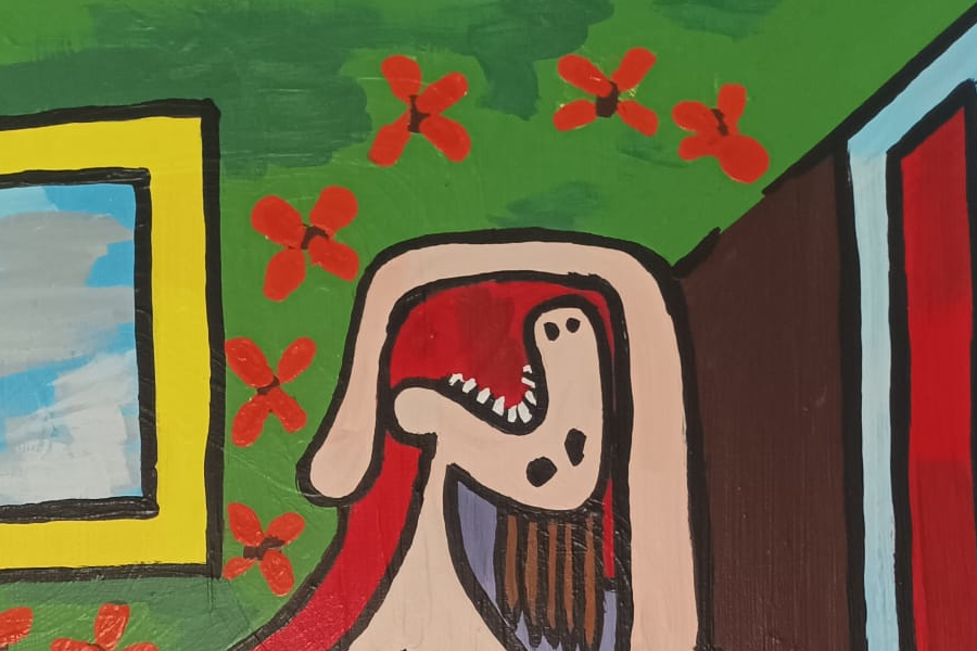 Detalle de la reproducción de la obra "Gran desnudo en un sillón rojo" de Pablo Picasso.