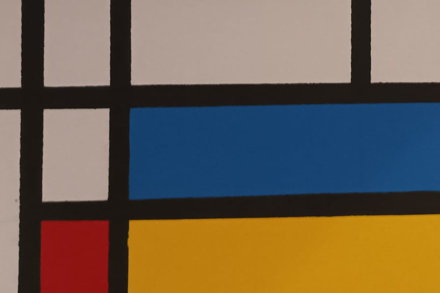 Detalle de la reproducción de la obra "Composición con rojo,azul y amarillo" de Piet Mondrian